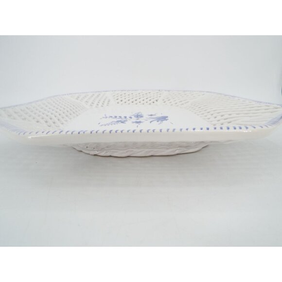 Vintage Hand Painted Blue and White Floral Platter Reticulated Lattice Portugal - Picture 11 of 11